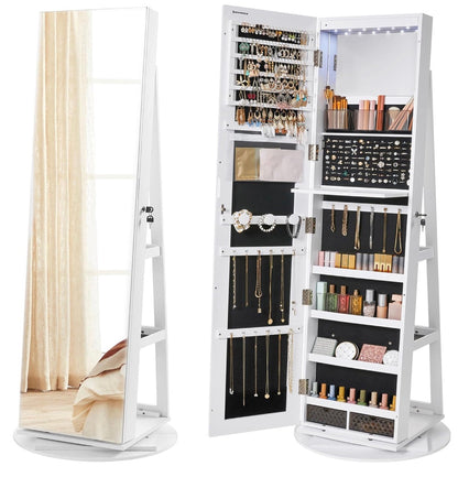 Full-Length Mirror Jewellery Cabinet with LED Lights